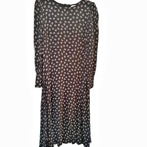 LOFT Black and White Patterned Long Sleeve Dress